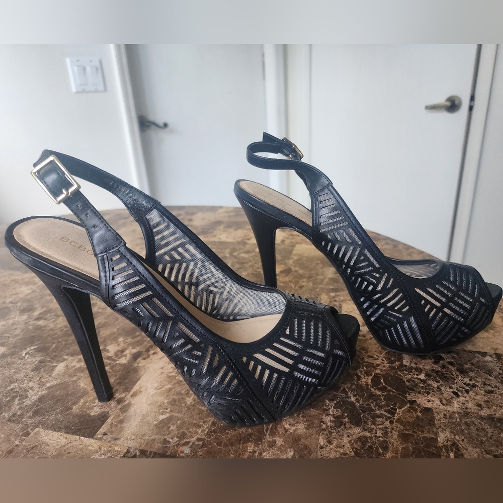 BCBG Black peep-toe slingback heels sz. 9. 5